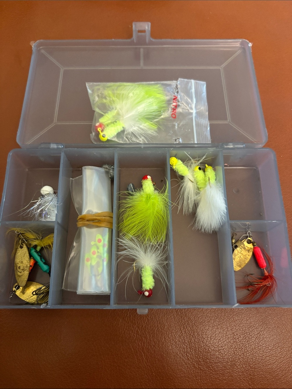 Assorted Fishing Flies in Tackle Box